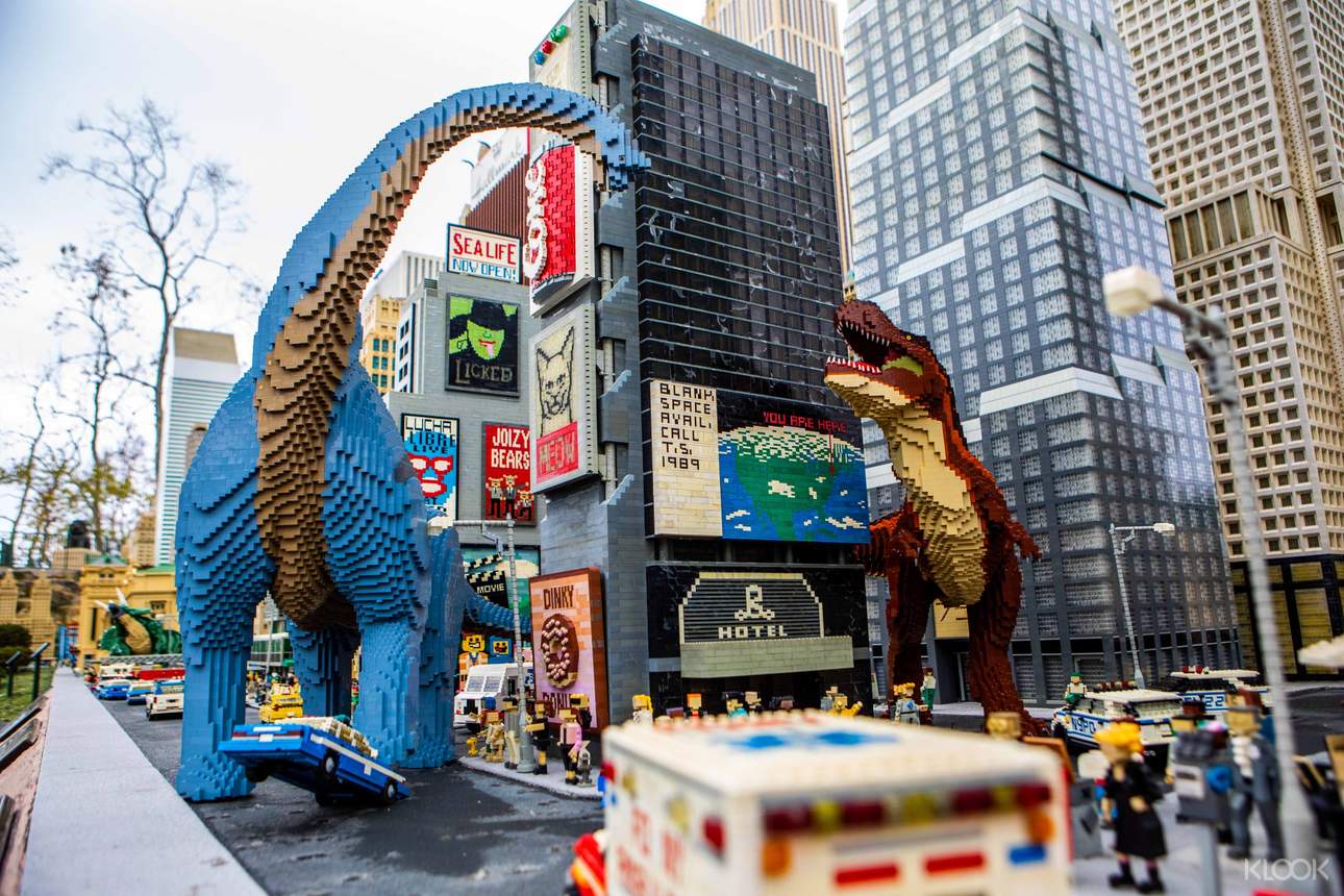 Check out all the RAWRsome LEGO dinos taking on Miniland New York City before they go extinct!