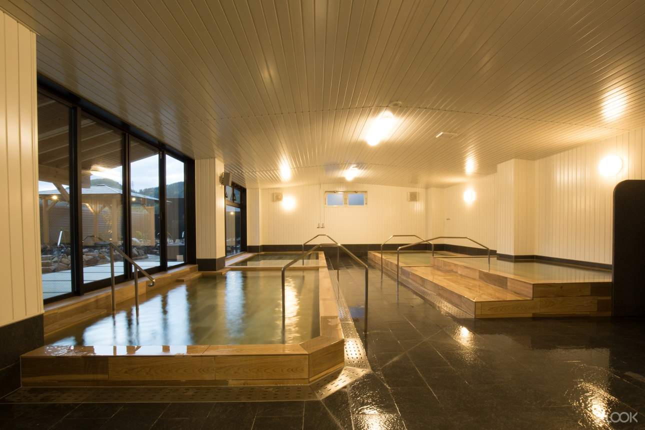 Take a dip into the onsen’s indoor and outdoor pools